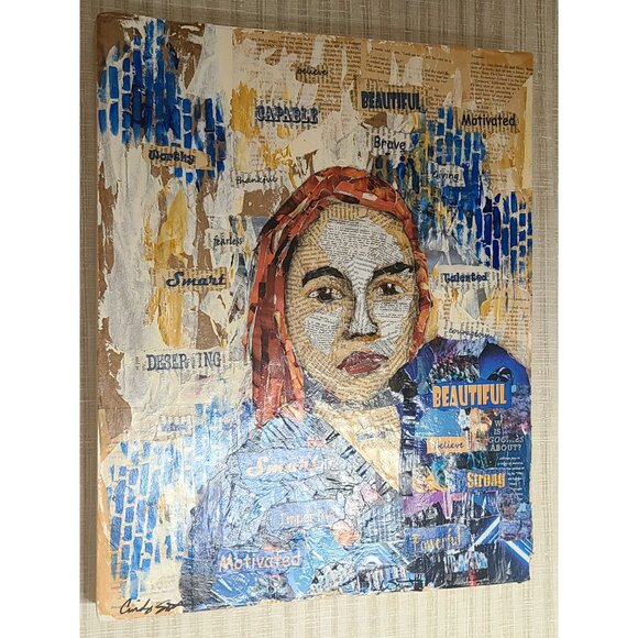 "I Am" Mixed Media Collage 16"x20" Torn Paper Art On Cradled‎ Wood Panel - Picture 3 of 8